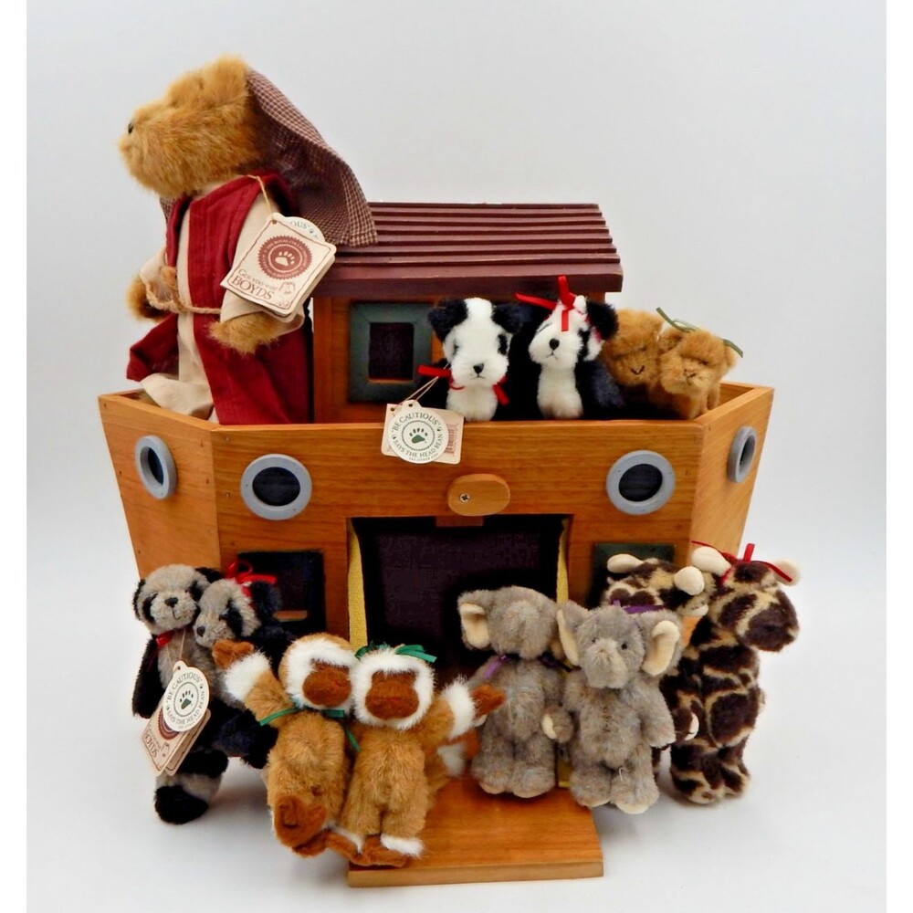 Boyds Bears Wooden Noah's Ark Noah Plush Bear 6 Pairs Of Animals Stuffed